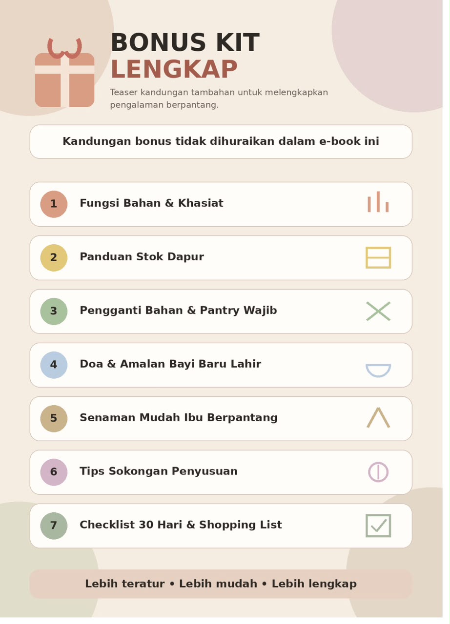 Kandungan Bonus Kit Lengkap — tujuh panduan tambahan untuk ibu berpantang