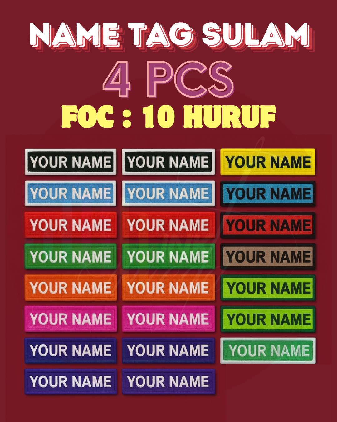 Tag Nama Pelajar Sulam Custom | Label Nama Sekolah