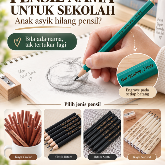 Pensil Engrave Nama Custom | Personalised Pencil Budak Sekolah & Tadika | Back to School