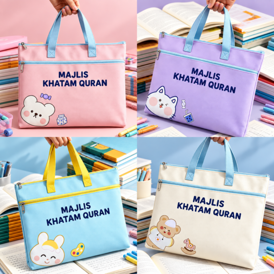 Custom kids program bag product photo with MAJLIS KHATAM QURAN print
